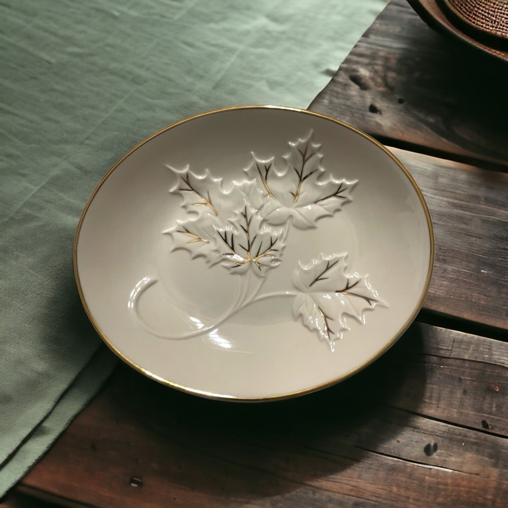 LENOX "Maple Leaf Dish" Oval Porcelain China Dish with Gold Trim